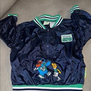 Vintage Sesame Street Football pullover Cookie Monster Elmo Bert Windbreaker 12M